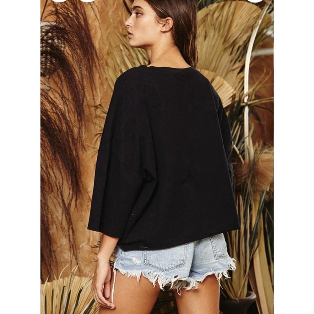 Bucket List Cropped Black Nice Is The New Cool Top Sz L Boxy Oversized Relaxed - Picture 8 of 10